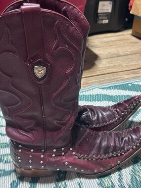 Men's Burgundy Studded Western Boots - Genuine Eel Cowboy Style